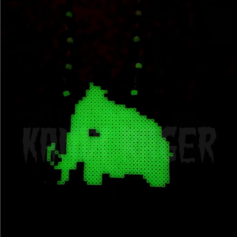 GLOW Woolly Mammoth Perler Kandi Necklace - Rave Jewelry, EDM Festival Wear